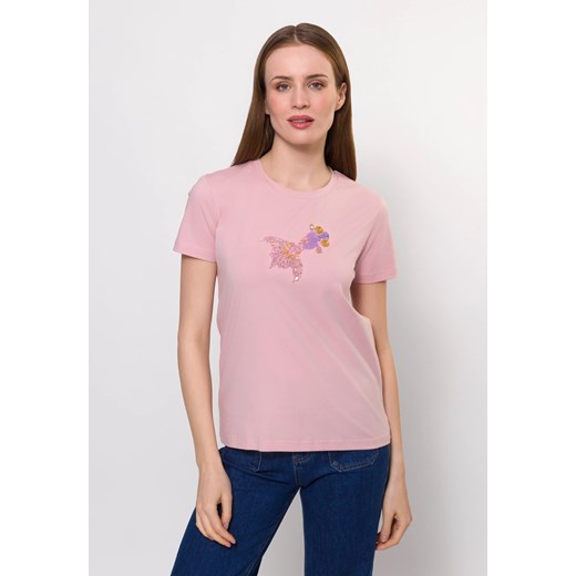 Różowy bawełniany t-shirt z rybką ze sklepu Molton w kategorii Bluzki damskie - zdjęcie 183566548