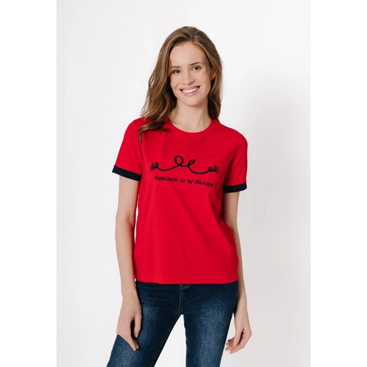 Czerwony t-shirt z marynarskim wzorem ze sklepu Molton w kategorii Bluzki damskie - zdjęcie 183567437
