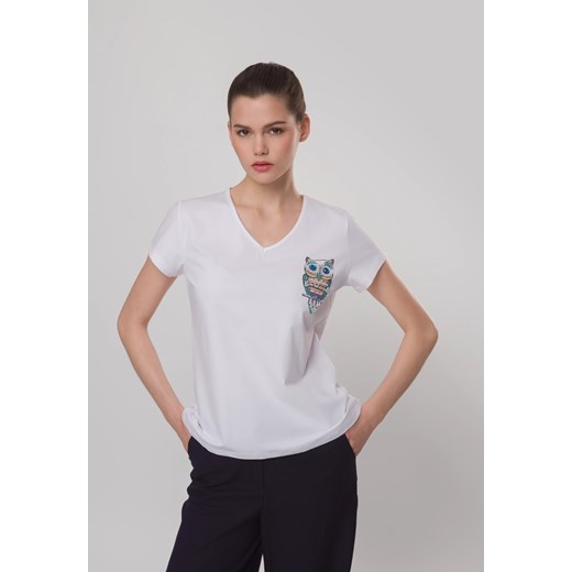 Bawełniany t-shirt z sową w kolorze białym ze sklepu Molton w kategorii Bluzki damskie - zdjęcie 183567537