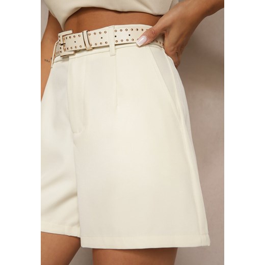 Beżowe Szorty High Waist z Paskiem Linave Renee M renee.pl okazja