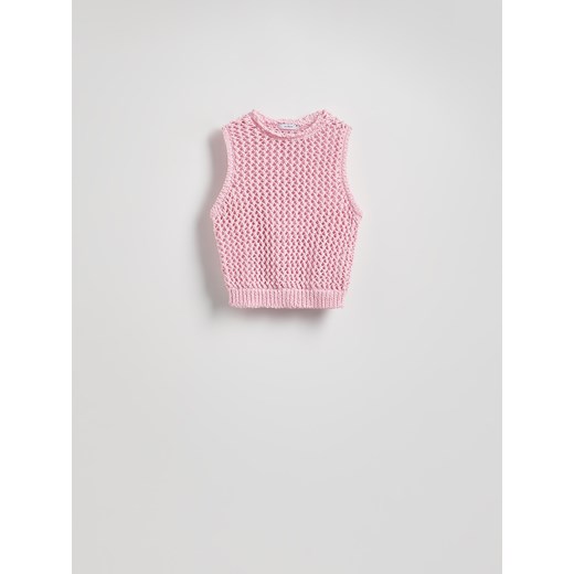 Reserved - Krótka dzianinowa bluzka - pastelowy róż Reserved L Reserved