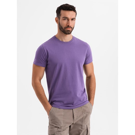 Męski klasyczny bawełniany T-shirt BASIC - fioletowy V13 OM-TSBS-0236 ze sklepu ombre w kategorii T-shirty męskie - zdjęcie 183574955