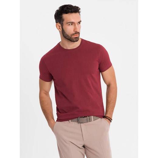 Klasyczny T-shirt męski bawełniany BASIC - bordowy V16 OM-TSBS-0236 ze sklepu ombre w kategorii T-shirty męskie - zdjęcie 183575008