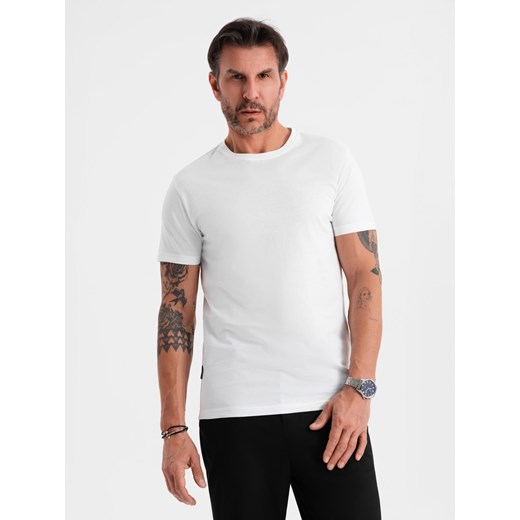 Męski klasyczny bawełniany T-shirt BASIC - biały V4 OM-TSBS-0236 ze sklepu ombre w kategorii T-shirty męskie - zdjęcie 183575098