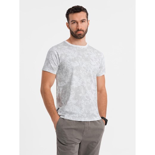 Wzorzysta bawełniana męska koszulka z krótkim rękawem – biała V1 OM-TSFP-0223 ze sklepu ombre w kategorii T-shirty męskie - zdjęcie 183575115