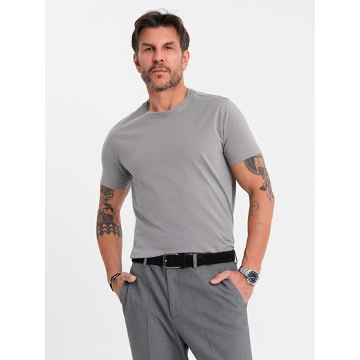 Męski klasyczny bawełniany T-shirt BASIC - szary V3 OM-TSBS-0236 ze sklepu ombre w kategorii T-shirty męskie - zdjęcie 183575217