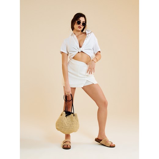 Sinsay - Bawełniana krótka koszula z kołnierzykiem - biały Sinsay XL Sinsay