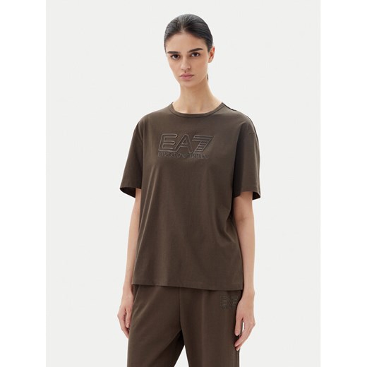 EA7 Emporio Armani T-Shirt 7W000098 AF12503 U6139 Brązowy Loose Fit ze sklepu MODIVO w kategorii Bluzki damskie - zdjęcie 183578125