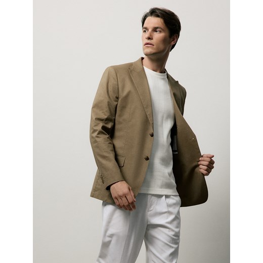 Reserved - Marynarka slim fit z dodatkiem konopi - warm olive ze sklepu Reserved w kategorii Marynarki męskie - zdjęcie 183582349
