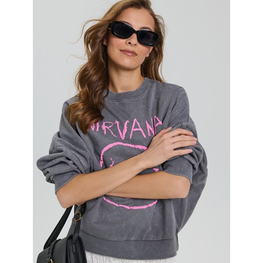 Sinsay - Bluza z nadrukiem Nirvana - szary Sinsay XL Sinsay