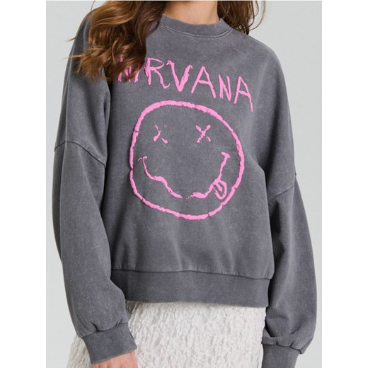 Sinsay - Bluza z nadrukiem Nirvana - szary ze sklepu Sinsay w kategorii Bluzy damskie - zdjęcie 183584036