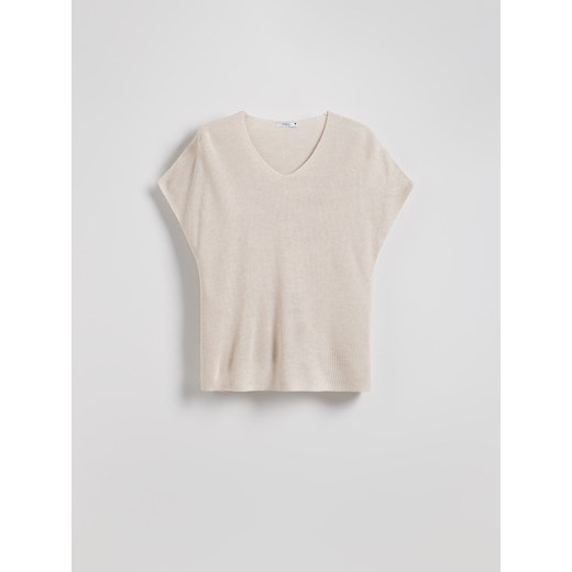 Reserved - Bluzka z dekoltem V - beżowy Reserved M Reserved