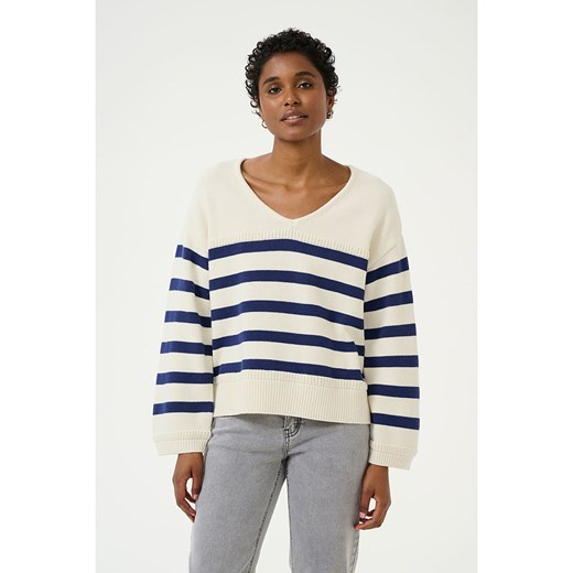 Sweter damski Cream z okrągłym dekoltem z bawełny wielokolorowy casual 