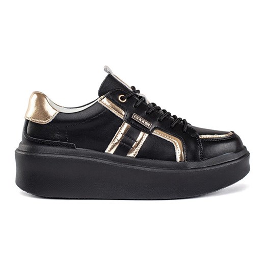 Skórzane czarne sneakersy na platformie ze sklepu ButyModne.pl w kategorii Buty sportowe damskie - zdjęcie 183597767