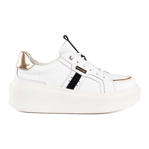 Skórzane białe sneakersy na platformie ze sklepu ButyModne.pl w kategorii Buty sportowe damskie - zdjęcie 183597769