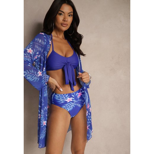 Niebieskie Bikini Biustonosz z Wiązaniem i Figi z Dodatkową Siateczkową Narzutką Zarionea ze sklepu renee.pl w kategorii Stroje kąpielowe - zdjęcie 183601038
