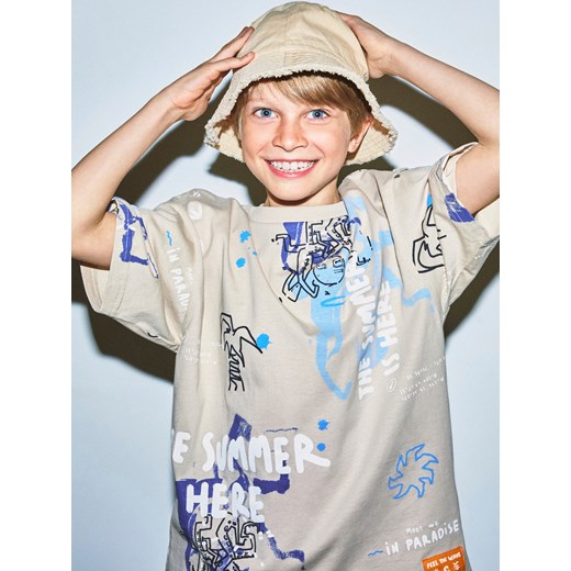 Reserved - T-shirt z nadrukiem - beżowy Reserved 170 (13-14 lat) Reserved