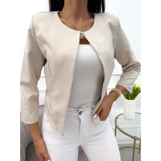 Beżowy Żakiet z Zapięciem ze sklepu ModnaKiecka.pl w kategorii Marynarki damskie - zdjęcie 183608066