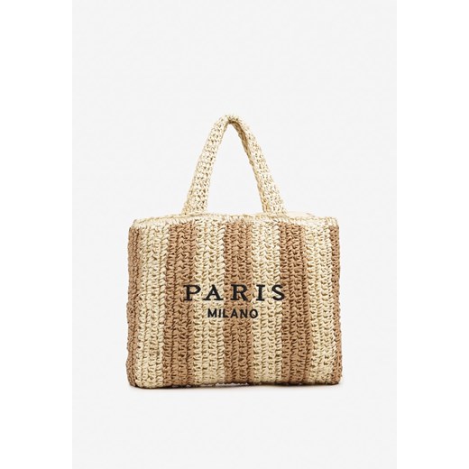Beżowa Torebka Shopper Plażowa z Napisem Navirael ze sklepu born2be.pl w kategorii Torby letnie - zdjęcie 183609137