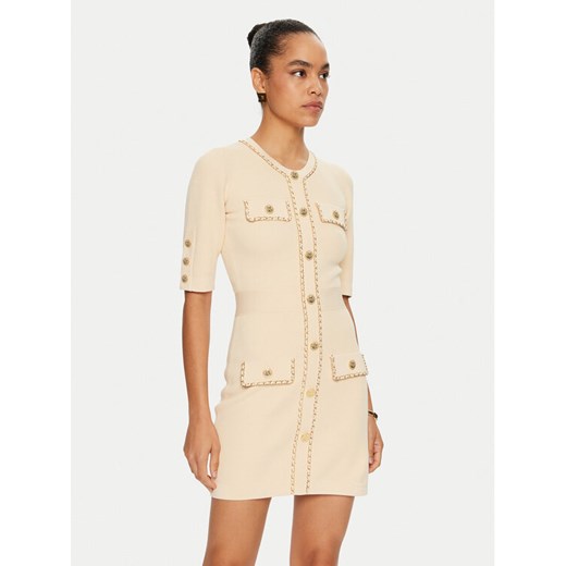Elisabetta Franchi Sukienka dzianinowa AM-92B-46E2 Beżowy Regular Fit ze sklepu MODIVO w kategorii Sukienki - zdjęcie 183612647