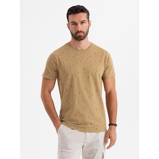 Koszulka bawełniana z nadrukiem i okrągłym dekoltem – ciemnooliwkowa V3 OM-TSFP-0225 ze sklepu ombre w kategorii T-shirty męskie - zdjęcie 183616337