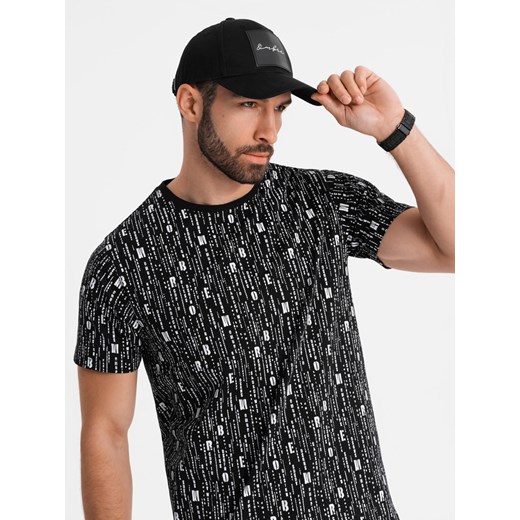 Bawełniana koszulka z nadrukiem i okrągłym dekoltem – czarna V2 OM-TSFP-0225 ze sklepu ombre w kategorii T-shirty męskie - zdjęcie 183616375
