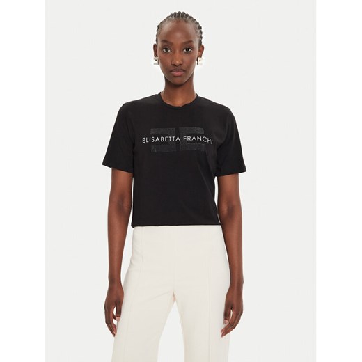 Elisabetta Franchi T-Shirt MA-003-46E2-V180 Czarny Regular Fit ze sklepu MODIVO w kategorii Bluzki damskie - zdjęcie 183620509