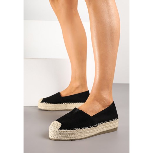 Czarne Espadryle na Plecionej Podeszwie z Ozdobnymi Noskami Litherise ze sklepu born2be.pl w kategorii Espadryle damskie - zdjęcie 183622826