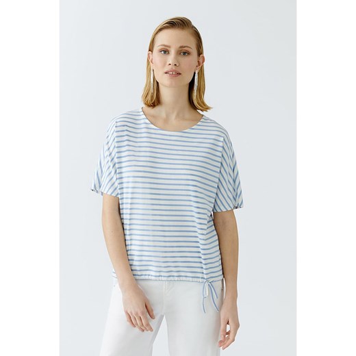 Bluzka damska z krótkim rękawem z elastanu biała w paski 