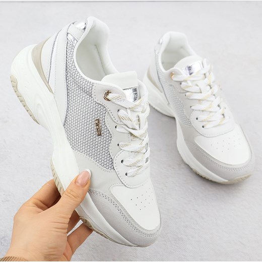 Skórzane sneakersy damskie białe eVento 8238 szare Evento 37 promocja ButyModne.pl