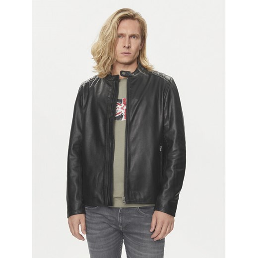Pepe Jeans Kurtka skórzana Tristan PM402991 Czarny Regular Fit ze sklepu MODIVO w kategorii Kurtki męskie - zdjęcie 183634995