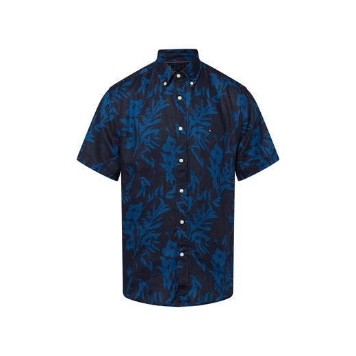 Tommy Hilfiger Męska koszula lniana - Tropical Mężczyźni Regular Fit len granatowy wzorzysty ze sklepu vangraaf w kategorii Koszule męskie - zdjęcie 183636415