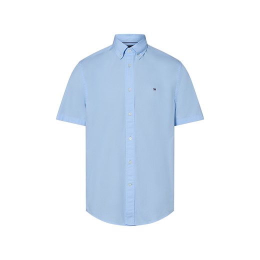 Tommy Hilfiger Męska koszulka z krótkim rękawem Mężczyźni Regular Fit Bawełna jasnoniebieski jednolity ze sklepu vangraaf w kategorii Koszule męskie - zdjęcie 183636417