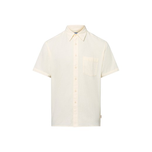 Jack & Jones Męska koszulka rekreacyjna z krótkim rękawem - Joralmeria Mężczyźni Regular Fit Bawełna piaskowy jednolity ze sklepu vangraaf w kategorii Koszule męskie - zdjęcie 183636436