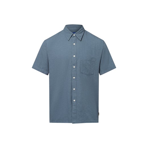 Jack & Jones Męska koszulka rekreacyjna z krótkim rękawem - Joralmeria Mężczyźni Regular Fit Bawełna niebieski jednolity ze sklepu vangraaf w kategorii Koszule męskie - zdjęcie 183636437