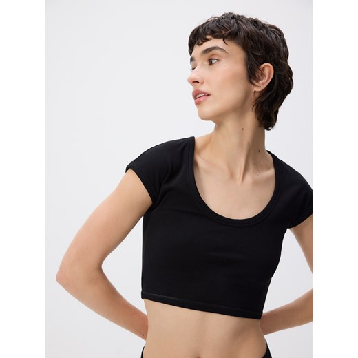 Reserved - Bawełniany crop top - czarny ze sklepu Reserved w kategorii Bluzki damskie - zdjęcie 183636837
