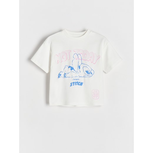 Reserved - Bawełniany t-shirt Lilo i Stitch - złamana biel ze sklepu Reserved w kategorii Bluzki dziewczęce - zdjęcie 183637256