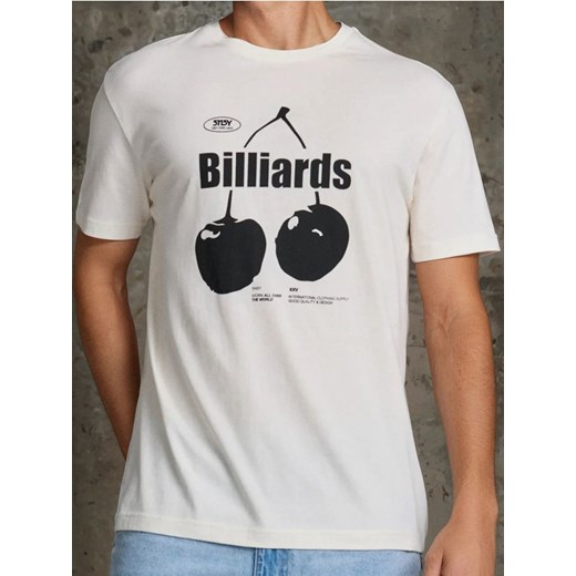 Sinsay - Koszulka z nadrukiem z bawełny - kremowy ze sklepu Sinsay w kategorii T-shirty męskie - zdjęcie 183638186