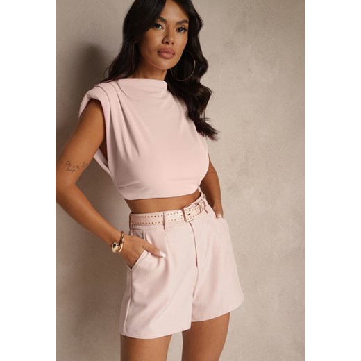 Różowe Szorty High Waist z Paskiem Linave ze sklepu renee.pl w kategorii Szorty - zdjęcie 183641386