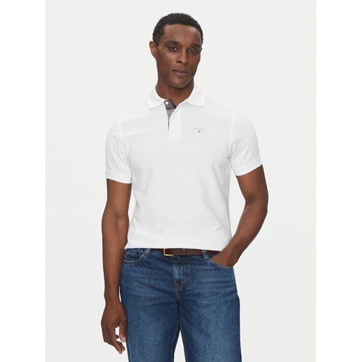 Barbour Polo Tartan MML0012WH11 Biały Tailored Fit ze sklepu MODIVO w kategorii T-shirty męskie - zdjęcie 183645386