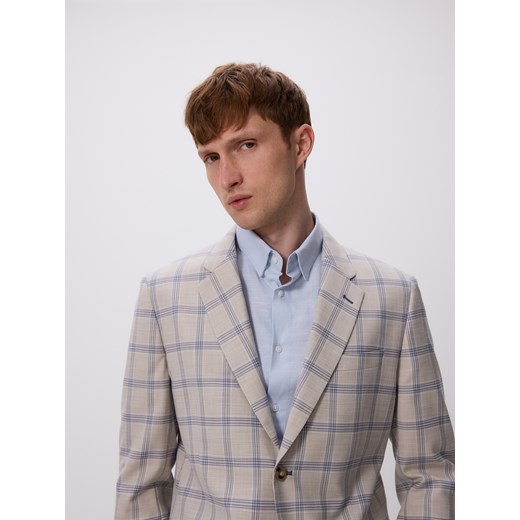 Reserved - Marynarka slim fit w kratę - beżowy ze sklepu Reserved w kategorii Marynarki męskie - zdjęcie 183646025
