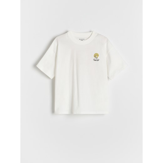 Reserved - T-shirt z nadrukiem na plecach - złamana biel ze sklepu Reserved w kategorii Bluzki dziewczęce - zdjęcie 183646199