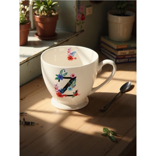 Sinsay - Porcelanowy kubek z inicjałem i kwiatowym motywem - wielobarwny ze sklepu Sinsay w kategorii Kubki - zdjęcie 183646566