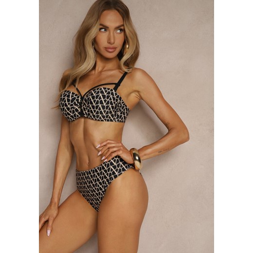Beżowe Bikini Biustonosz i Majtki Typu Figi w Geometryczny Wzór Linarissa ze sklepu renee.pl w kategorii Stroje kąpielowe - zdjęcie 183647926