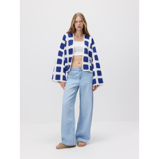 Reserved - Wzorzysty kardigan handmade - niebieski Reserved ONE SIZE Reserved