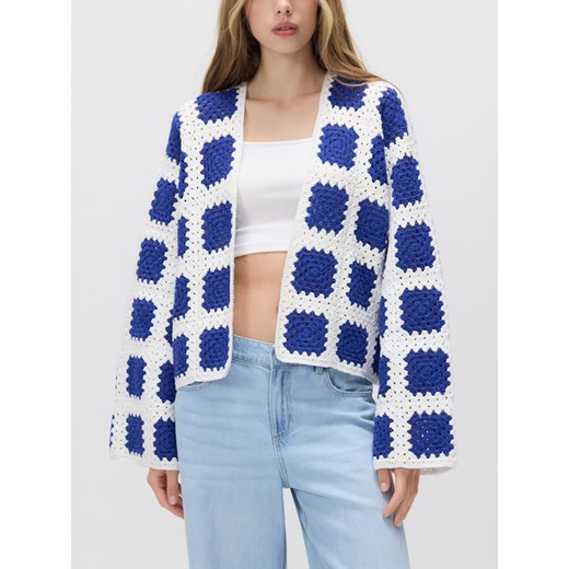 Reserved - Wzorzysty kardigan handmade - niebieski Reserved ONE SIZE Reserved