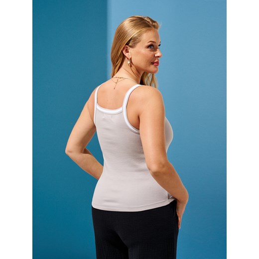 Sinsay - Bawełniany top z kontrastową lamówką - szary Sinsay L Sinsay