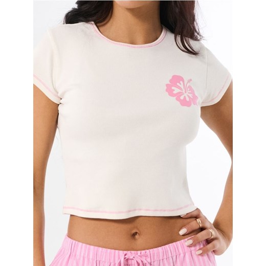 Sinsay - Bawełniany crop top z krótkim rękawem - kremowy ze sklepu Sinsay w kategorii Bluzki damskie - zdjęcie 183649027