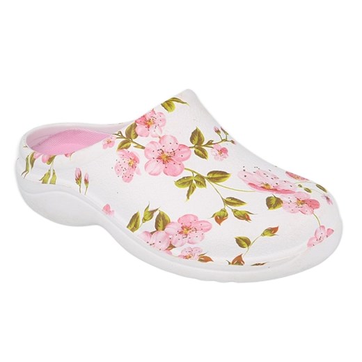 Befado obuwie damskie - flower 1 white / pink 154D101 białe różowe ze sklepu ButyModne.pl w kategorii Klapki damskie - zdjęcie 183651818