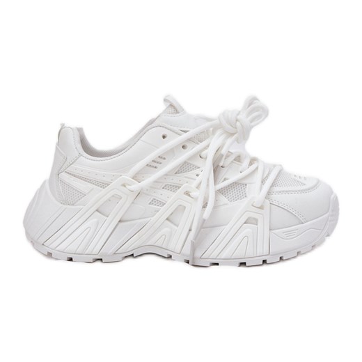 Sneakersy Damskie Z Podwójnym Sznurowaniem Białe ze sklepu ButyModne.pl w kategorii Buty sportowe damskie - zdjęcie 183651866